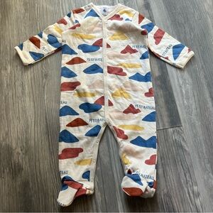 Petit Bateau Primary Color Abstract Print Footie Bodysuit Button Pajamas